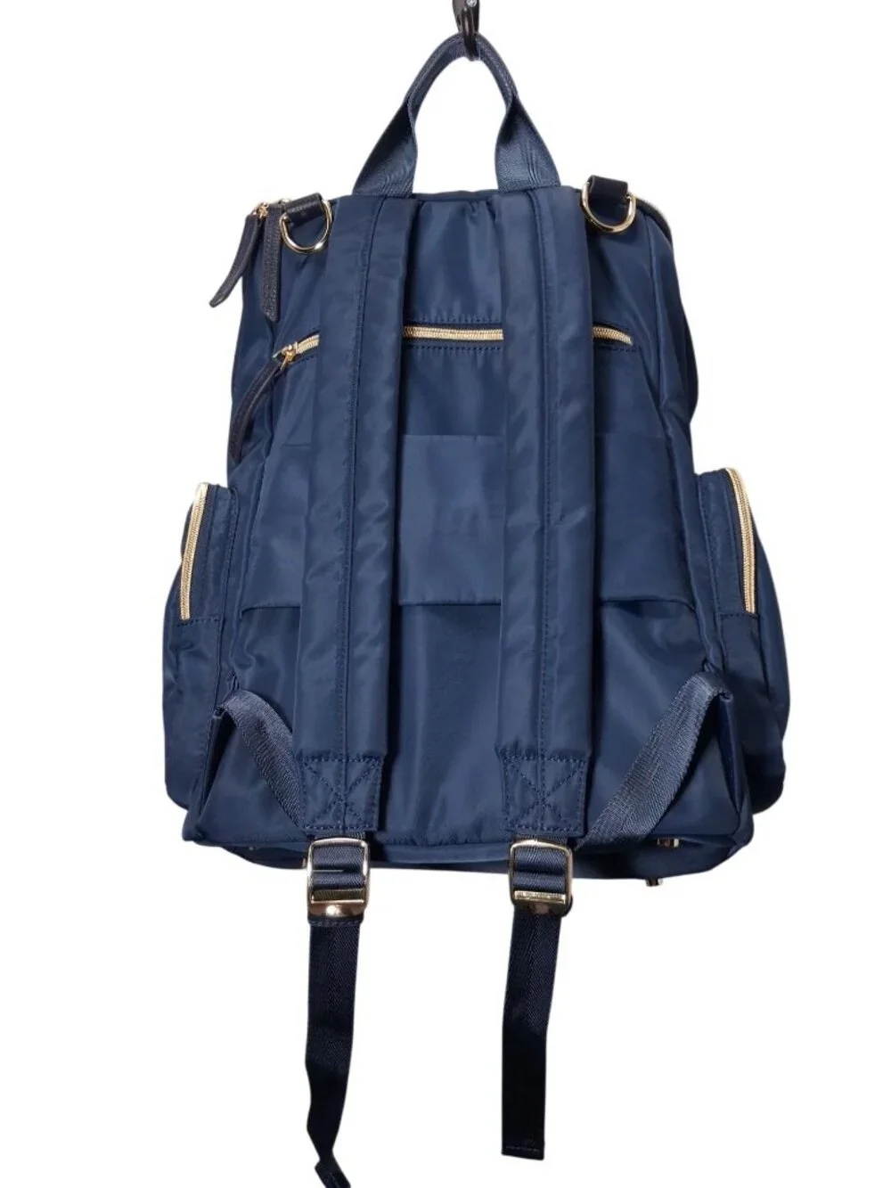 Austin Fowler Navy Diaper Backpack With Gold Zippers And Multiple Compartments